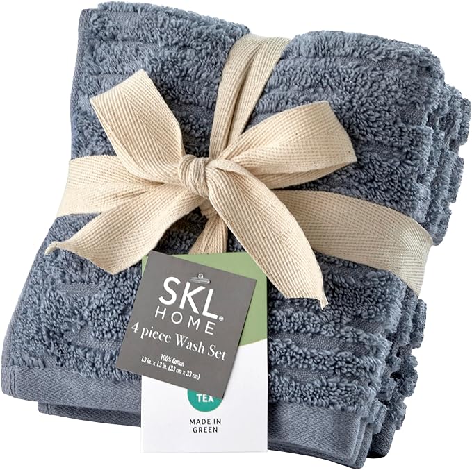 SKL Home CloudSoft Washcloth Set, 100% Cotton Luxury, Smoke Blue | Premium by SKLHomebySaturdayKnightLtd
