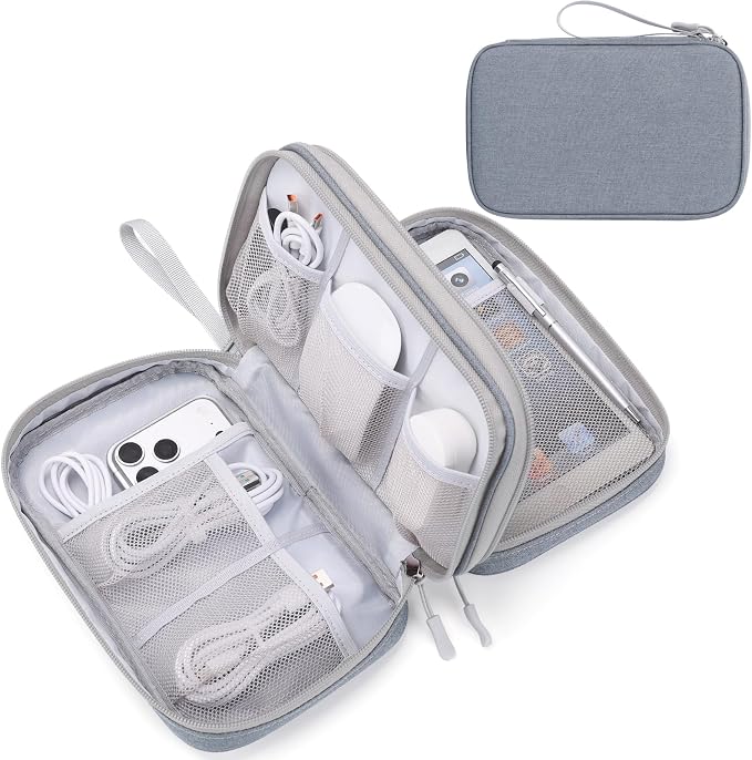 FYY Electronic Organizer, Travel Tech Pouch Bag, Light Grey | Wrist Strap by FYY