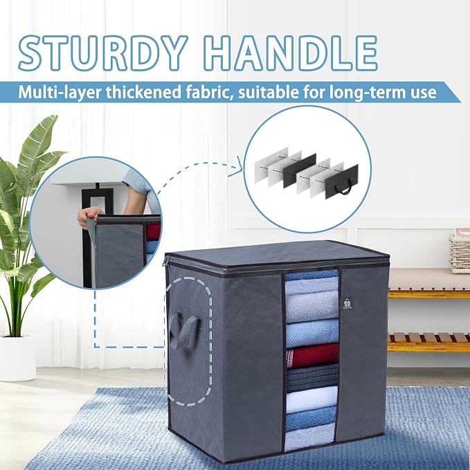 VENO 3 Pack X-Large Clothes Storage Bag w/ Reinforced Handle 24 Gallon | Thick - Image 2
