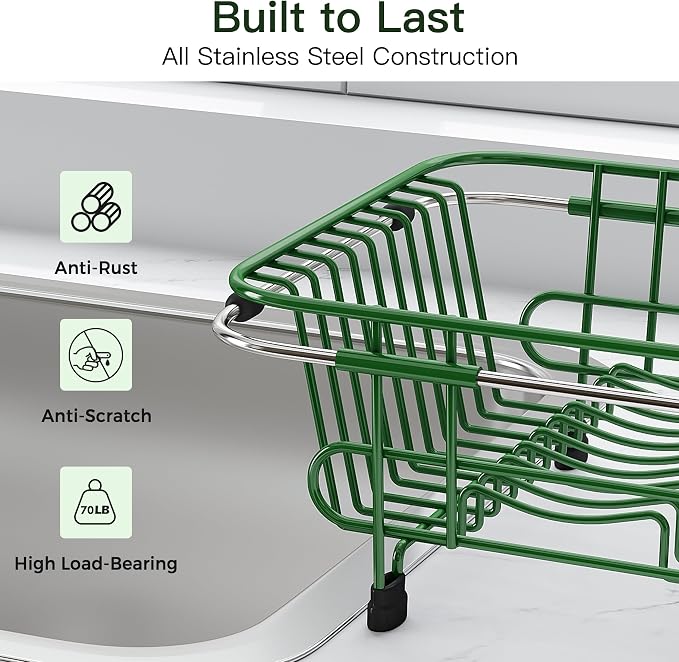JASIWAY Green Dish Drying Rack in Sink - Image 7