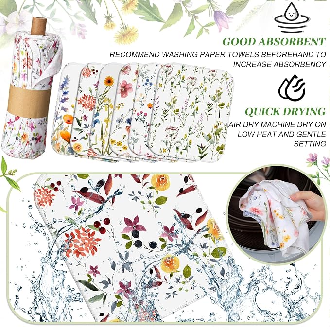 Reusable Kitchen Cloths Cotton Towel, 18 Pack, Wildflowers - Image 4