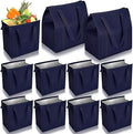 10 Pack Large Insulated Grocery Bags Reusable Shopping Bags with Zippered Top 13 x 12 x 7 Inch Thermal Cooler Totes Bulk with Handles for Hot Cold Food Delivery Refrigerator(Navy Blue)