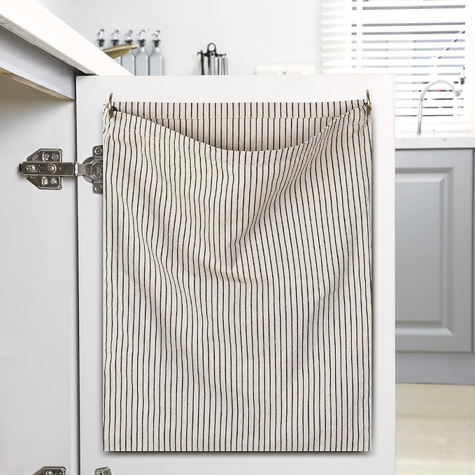 Reusable Dirty Rag Storage Linen Bag, Vertical Stripes - Image 4