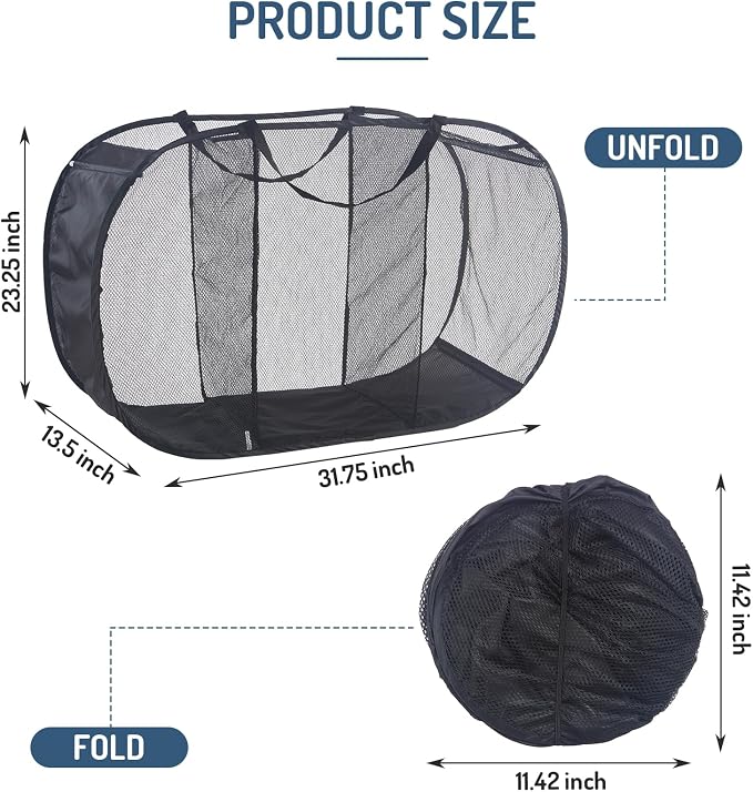 Seiritex Mesh Popup Laundry Hamper 3 Compartment Sortable Horizontal - Image 7
