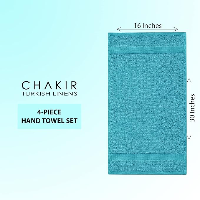 Chakir Turkish Linens 100% Cotton 4-Pack Hand Towels 16x30, Aqua | Premium - Image 4