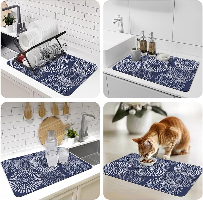 Dish Drying Mat Absorbent Kitchen Counter Mat Rubber Backing Draining Mat | - Image 7