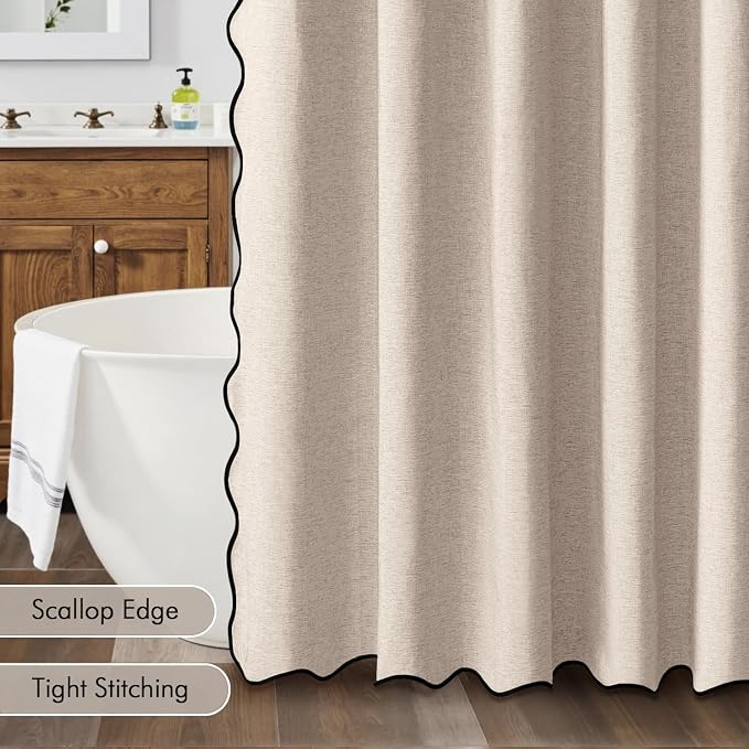 MIULEE 72"x90" Extra Long Scalloped Linen Shower Curtain Beige - Image 5