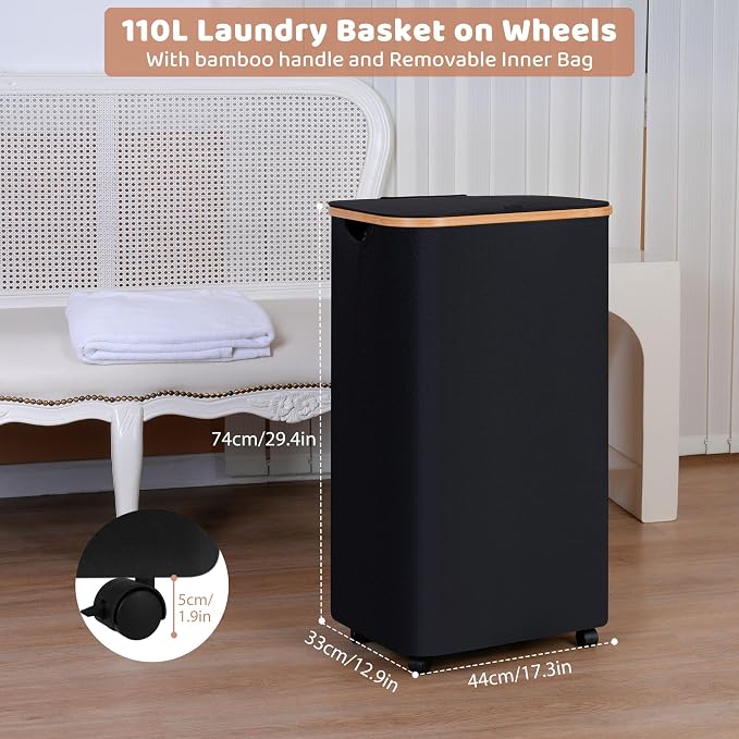 IEGrow Laundry Basket with Wheels 110L Clothes Hamper - Image 2