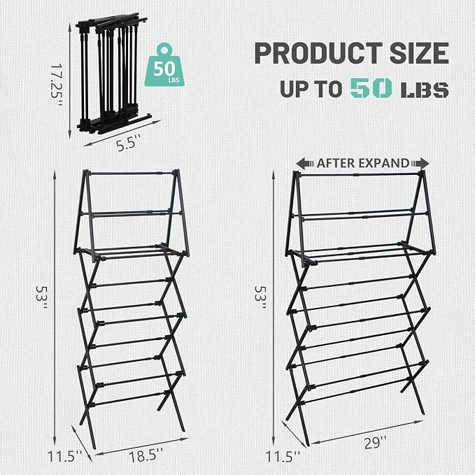 ZOES HOMEWARE 4 Tier Clothes Drying Rack Foldable | Foldable Clothing Drying - Image 9