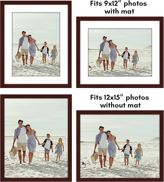 Americanflat 12x15 Picture Frame with Polished Plexiglass - Set of 5 - Use as 9x12 Frame with Mat or Display 12x15 Photo Without Mat - Galleria Collection - Picture Frames for Wall Display - Mahogany