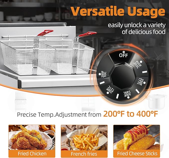 Commercial Gas Floor Fryer with 2 Baskets, 150000 BTU Natural Gas Fryer - Only Commercial Use, 5 Heating Tubes, 80 lb Capacity Deep Fryer for Restaurants, Fast Food, Food Trucks