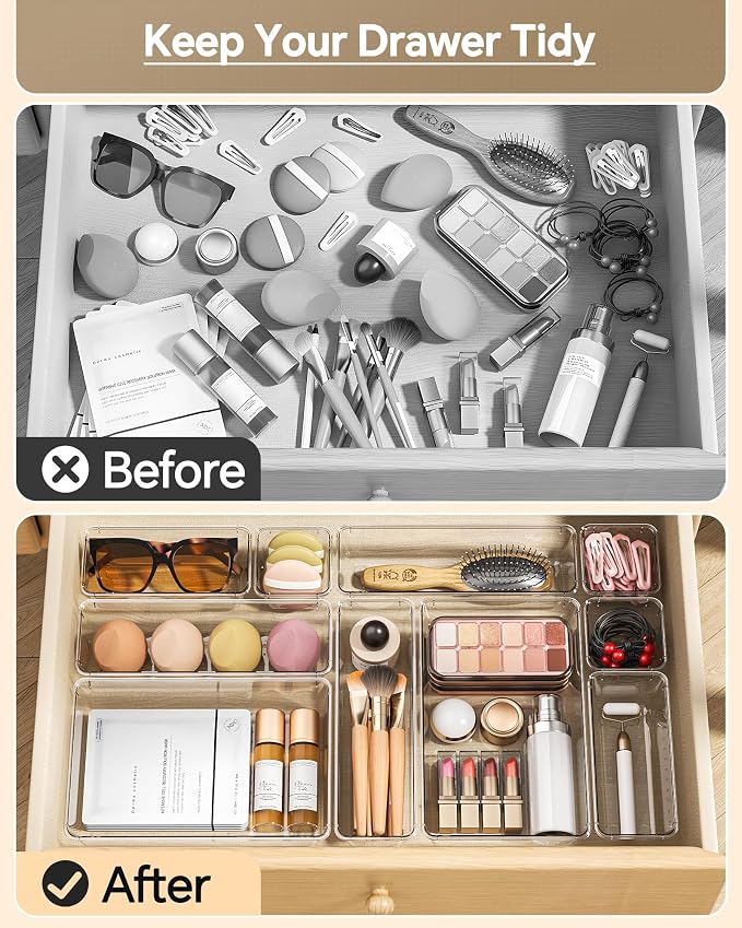 KEMETHY 25 PCS Plastic Drawer Organizers Set, 4 Sizes Vanity Organizer | Makeup - Image 3