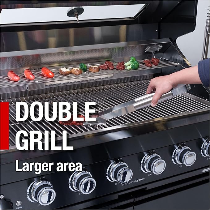 82 Inch Natural Gas Outdoor Kitchen Island with Grill - 6-Burner 85000 BTU, Height-Adjustable Infrared Rear Burner, Built-in Sink/Refrigerator/Wine Cooler, Granite Countertops & Rotisserie Kit