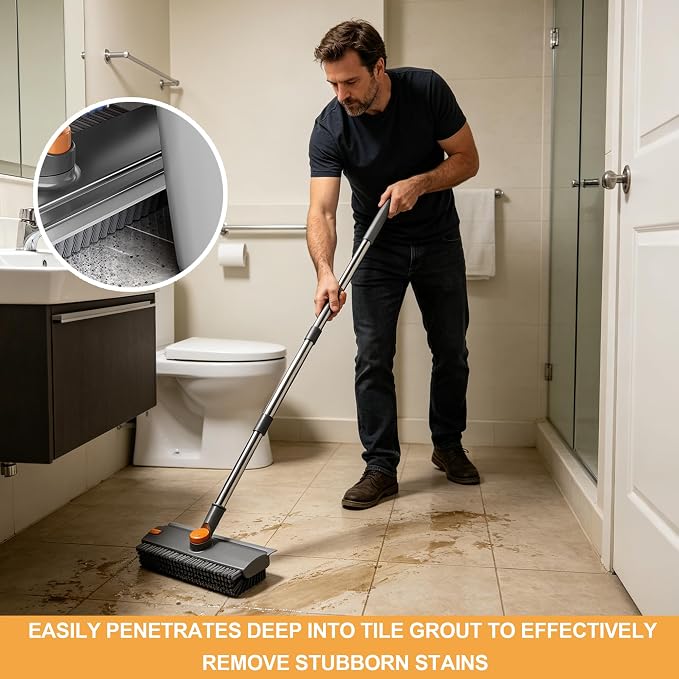 Floor Scrub Brush with Long Handle 3 in 1 Heavy Duty Stiff Bristle Scrubber - Image 3