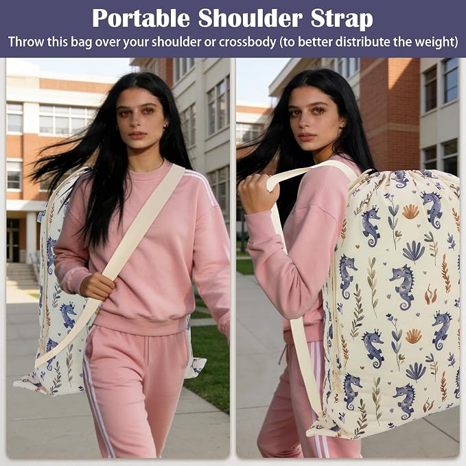 Canvas Laundry Bag with Shoulder Strap & Drawstring - Image 4