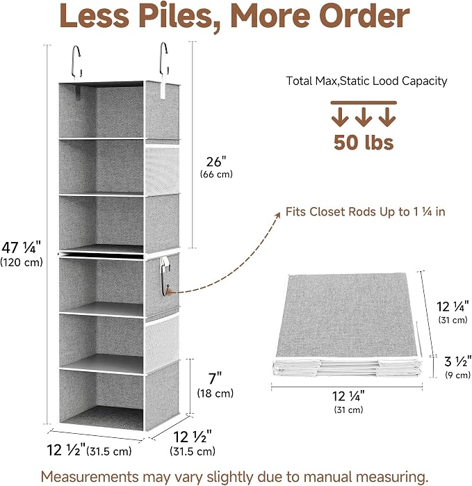 StorageWorks 6-Shelf Closet Organizers, Two 3-Shelf Separable Hanging Shelves - Image 2