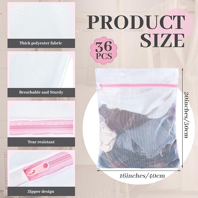Nuenen 36 Pieces Mesh Laundry Bags Fine Mesh Wash Bags - Image 2