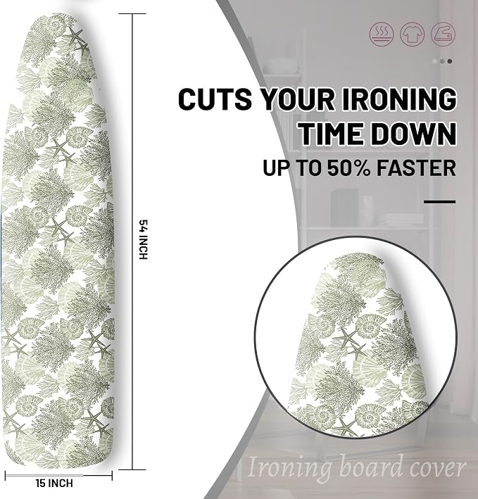 Extra Thick Ironing Board Cover and Pad, Coastal Summer Beach Coral Starfish - Image 2