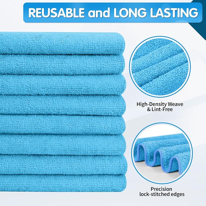 FIXSMITH Blue Microfiber Cleaning Cloth -Pack of 8, Highly Absorbent Cleaning - Image 3
