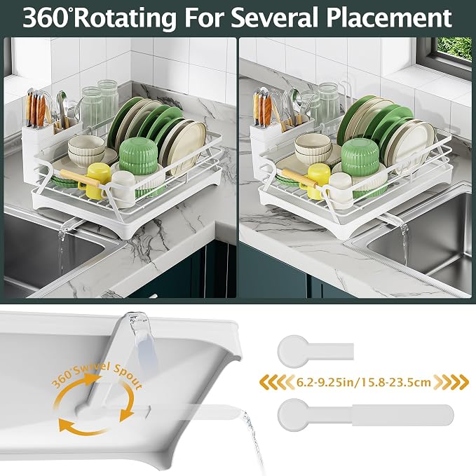 Epicano Dish Drying Rack for Kitchen Counter, Large Capacity, Wooden Handle - Image 6