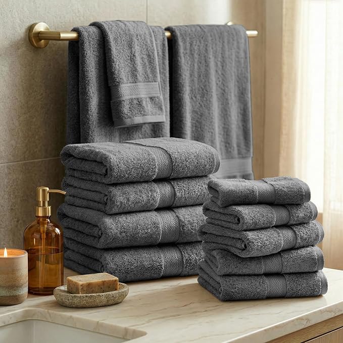 SUPERIOR Egyptian Cotton Ultra Plush & Absorbent, 12 Piece Set, Charcoal | - Image 2