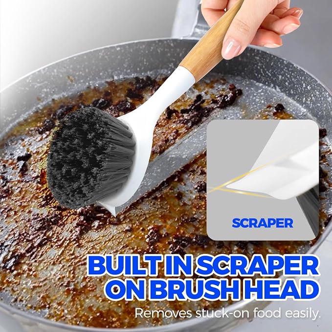 Holikme 3 Pack Dish Brush with Bamboo Handle Cleaning Brush, Pans and Vegetables - Image 4