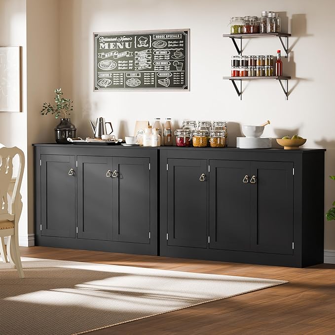 Cozy Castle Buffet Cabinet with Storage - Kitchen Storage Cabinet Wood Console Table Coffee Bar Accent Cabinets for Living Room Dining Room Entryway Black 44.5" W