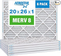 Aerostar 20x26x1 MERV 8 Pleated Air Filter, AC Furnace Air Filter, 6 Pack (Actual Size: 20" x 26" x 3/4")