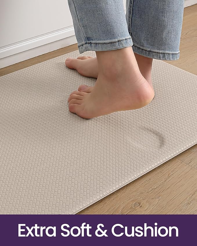 DEXI Kitchen Floor Mats Cushioned Anti Fatigue, 23x59, Large Wide Standing Runner Rug Waterproof, Comfort Memory Foam Padded for Front Sink Laundry, Beige