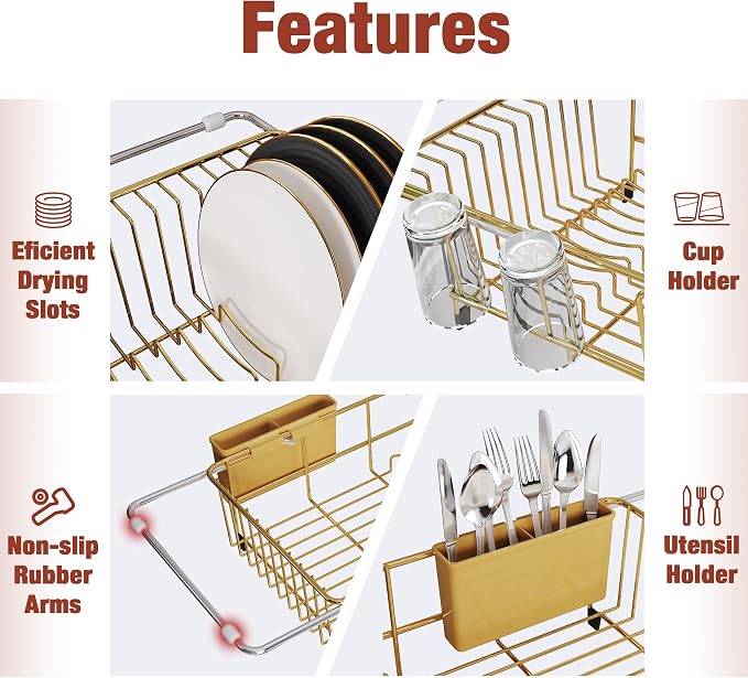 JASIWAY Gold Dish Drying Rack in Sink - Image 7