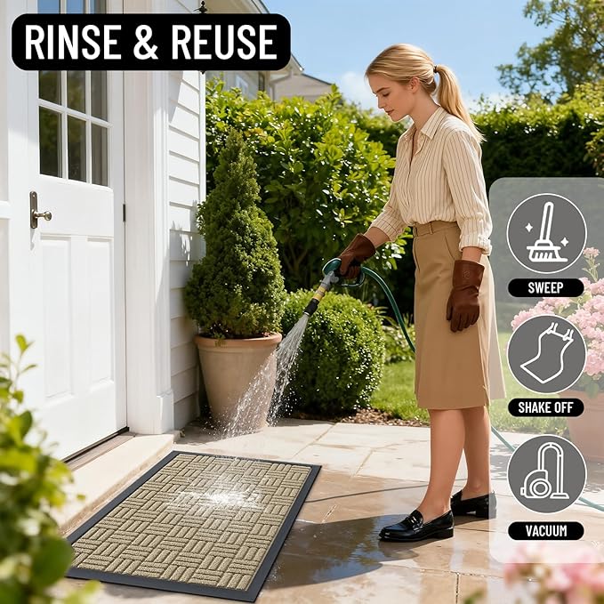OLANLY Front Door Mat Outside Entrance 59x23, Absorbent, Heavy Duty Sturdy Natural Rubber Doormat Indoor Outdoor, Stain and Fade Resistant, Non-Slip Backing Low Profile Floor Mat for Entryway, Beige
