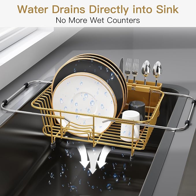 JASIWAY Gold Dish Drying Rack in Sink - Image 6