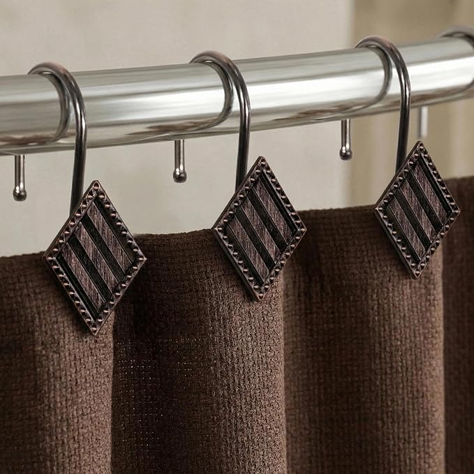 Vintage Bronze Shower Curtain Hooks: 12PCS Geometric Bathroom Curtain Ring | by PopKozzi