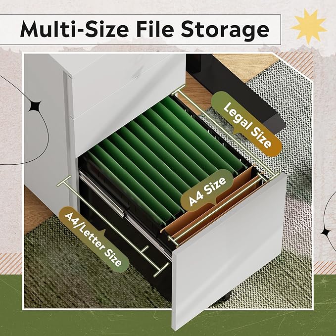 DEVAISE 3 Drawer Vertical File Cabinet with Lock, Under Desk Mobile Metal Filing Cabinet for Home Office Fit Legal/Letter/A4 File, Fully Assembled Except Wheels, White