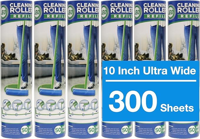 Leo Large 10-Inch Wide Lint Roller Refills 6 Rolls 300 Ultra-Wide Sheets by Leo