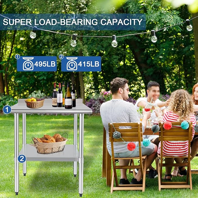 HARDURA Stainless Steel Table Prep & Work Table 24 x 36 Inches NSF Heavy Duty Commercial with Undershelf and Backsplash for Restaurant Kitchen Home and Hotel