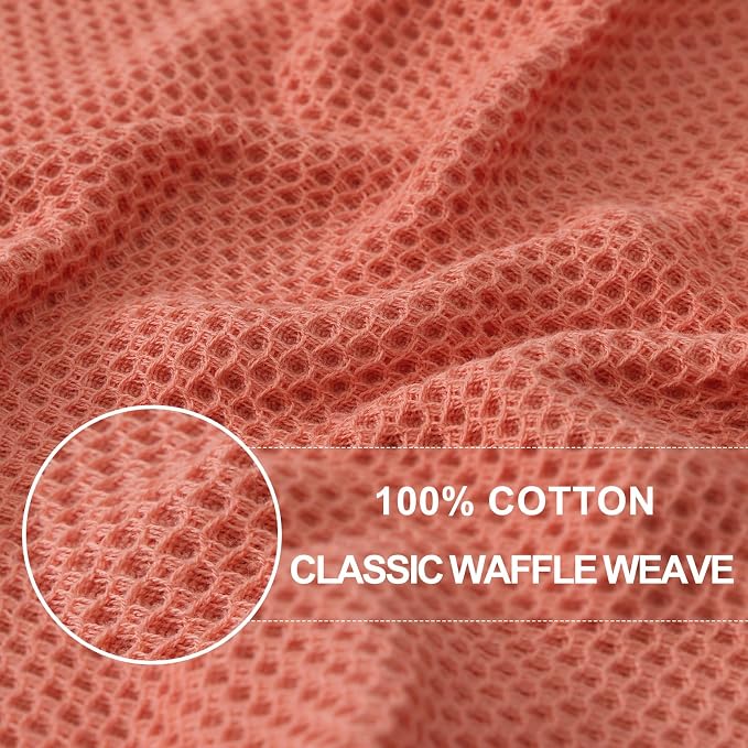 Homaxy 100% Cotton Waffle Weave Kitchen Dish Cloths 8-Pack, Coral | 12 x 12 - Image 2