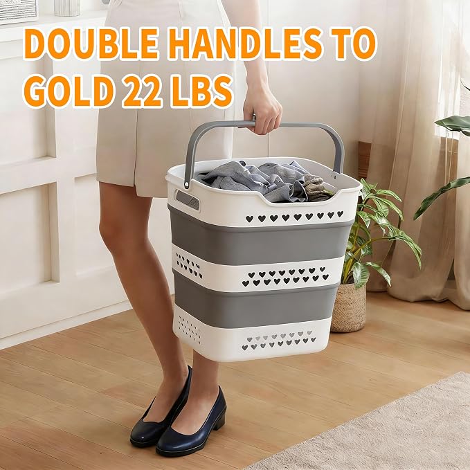 3 Pcs 42L Medium Collapsible Plastic Laundry Basket - Image 3