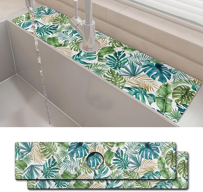 2PCS 24" X 5.5" Kitchen Sink Splash Guard Faucet Mat Leaf Super Absorbent Fast by Unknown