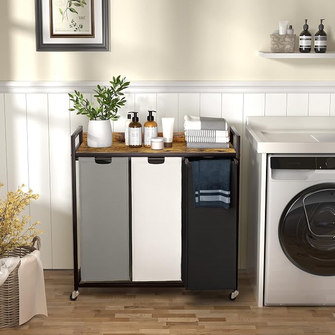 Herture Laundry Hampers with Shelf, Laundry Basket 3 Section, Laundry Sorter - Image 2