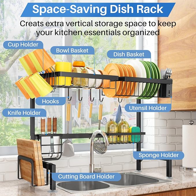 SNTD Over The Sink Large Dish Drying Rack, 26.8"-34.6", Rust-Resistant - Image 2