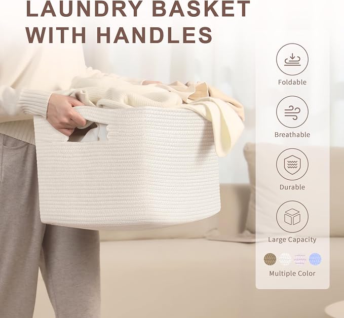 45L Small Woven Laundry Basket Hamper - Image 4