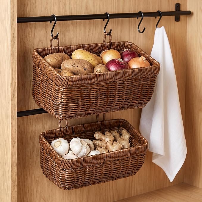 Wicker Wall Baskets Set of 2, Decorative Hanging Organizer - Image 4