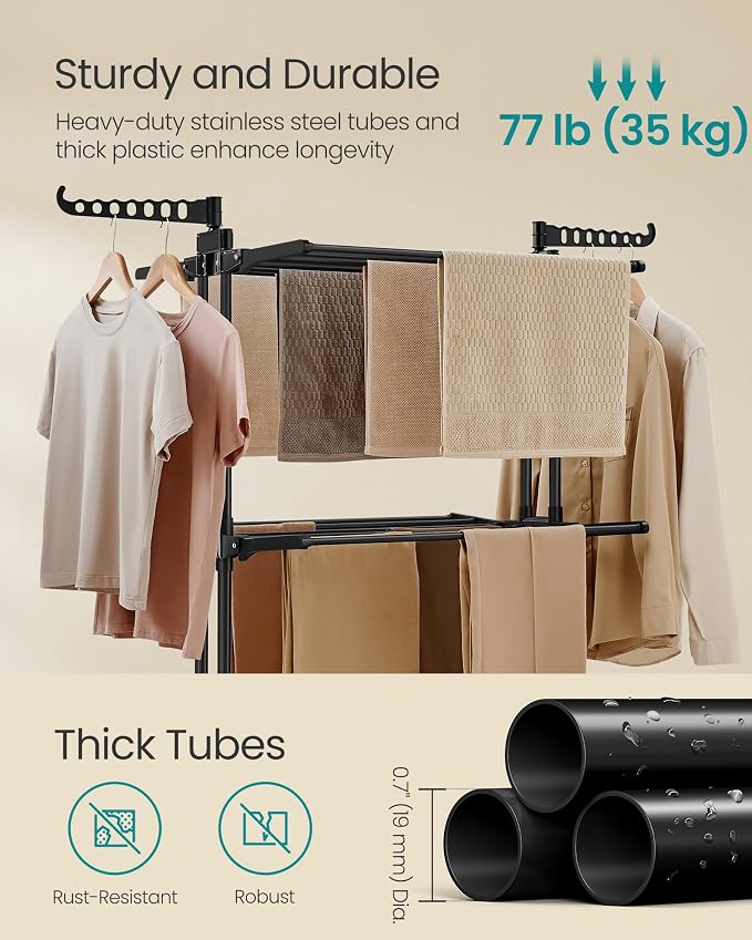 SONGMICS Clothes Drying Rack 4-Tier, Foldable Laundry Rack, Steel | Indoor - Image 4