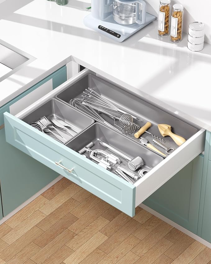 10 Pack Large Size Plastic Drawer Organizers Set, 3 Sizes Desk Drawer Organizer - Image 6