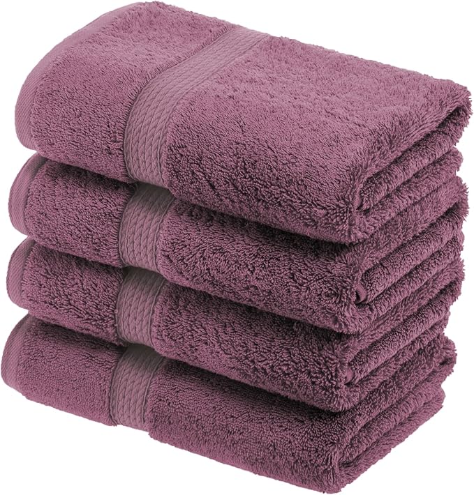 SUPERIOR Egyptian Cotton Plush & Absorbent, Hand Towel Set of 4, Plum | Quick by SUPERIOR