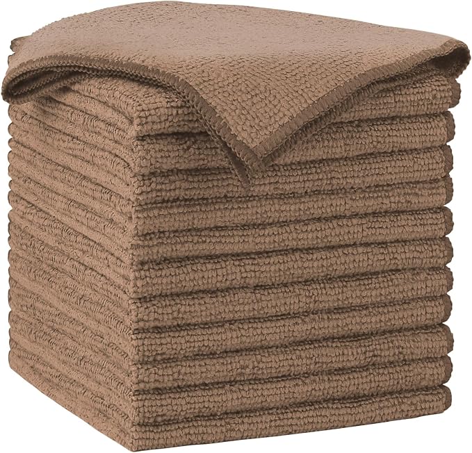 AIDEA Brown Microfiber Cleaning Cloth-12PK, Cleaning Rags 12"x12" Absorbent | by AIDEAHOME