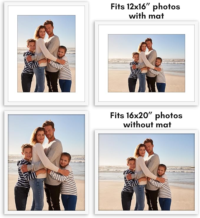 Americanflat 16x20 Picture Frame with Polished Plexiglass - Set of 5 - Use as 12x16 Frame with Mat or Display 16x20 Photo Without Mat - Galleria Collection - Picture Frames for Wall Display - White