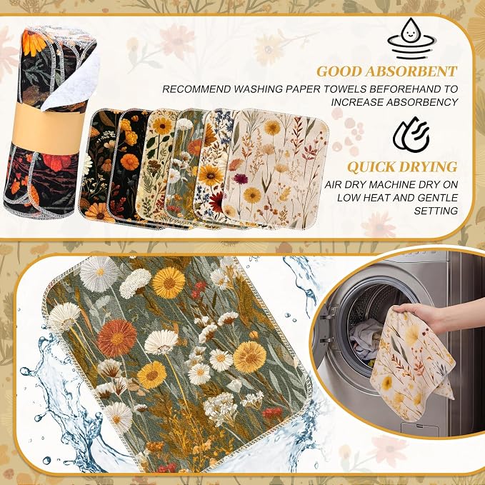Reusable Kitchen Cloths Cotton Towel, 36 Pack, Fall Wildflower - Image 4
