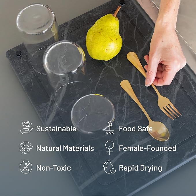 Natural Stone Dish Drying Mat 15.7" x 11.8", Slate Color - Image 8